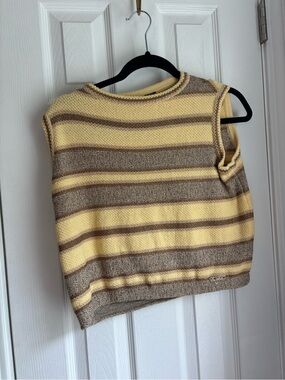 St. John Striped Knit Sleeveless Sweater Vest in Yellow and Brown